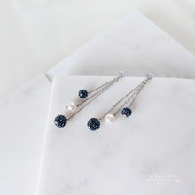 Load image into Gallery viewer, Amber Swarovski Crystal Balls With Japanese Freshwater Pearl Earrings