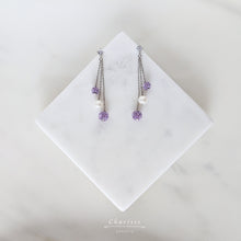 Load image into Gallery viewer, Amber Swarovski Crystal Balls With Japanese Freshwater Pearl Earrings