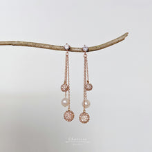 Load image into Gallery viewer, Amber Swarovski Crystal Balls With Japanese Freshwater Pearl Earrings
