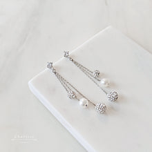 Load image into Gallery viewer, Amber Swarovski Crystal Balls With Japanese Freshwater Pearl Earrings