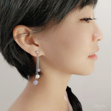 Load image into Gallery viewer, Amber Swarovski Crystal Balls With Japanese Freshwater Pearl Earrings