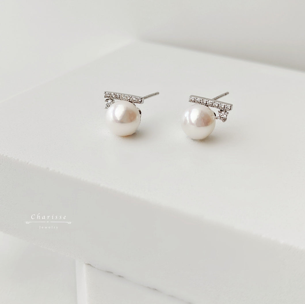 Sasa Japanese Saltwater Pearl with CZ Gems Earrings