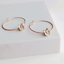 Load image into Gallery viewer, Elva Carved Hoop With Japanese Pearl or Flowers CZ Gems Earrings