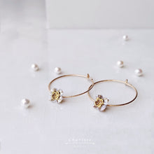 Load image into Gallery viewer, Elva Carved Hoop With Japanese Pearl or Flowers CZ Gems Earrings