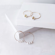 Load image into Gallery viewer, Elva Carved Hoop With Japanese Pearl or Flowers CZ Gems Earrings