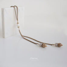 Load image into Gallery viewer, Isabella Arabian Brass Leaf Beads with Marshmallow Pearls Sweater Necklace