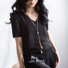 Load image into Gallery viewer, Isabella Arabian Brass Leaf Beads with Marshmallow Pearls Sweater Necklace