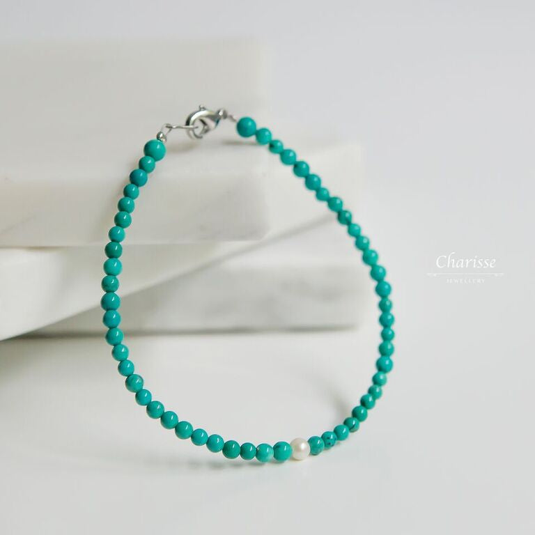 Phoebe Turquoise w/ Japanese Freshwater Pearl Bracelet