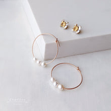 Load image into Gallery viewer, Elva Carved Hoop With Japanese Pearl or Flowers CZ Gems Earrings
