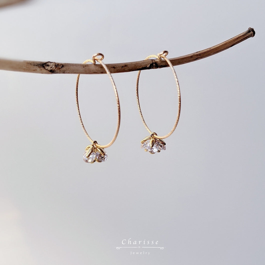 Elva Carved Hoop With Japanese Pearl or Flowers CZ Gems Earrings