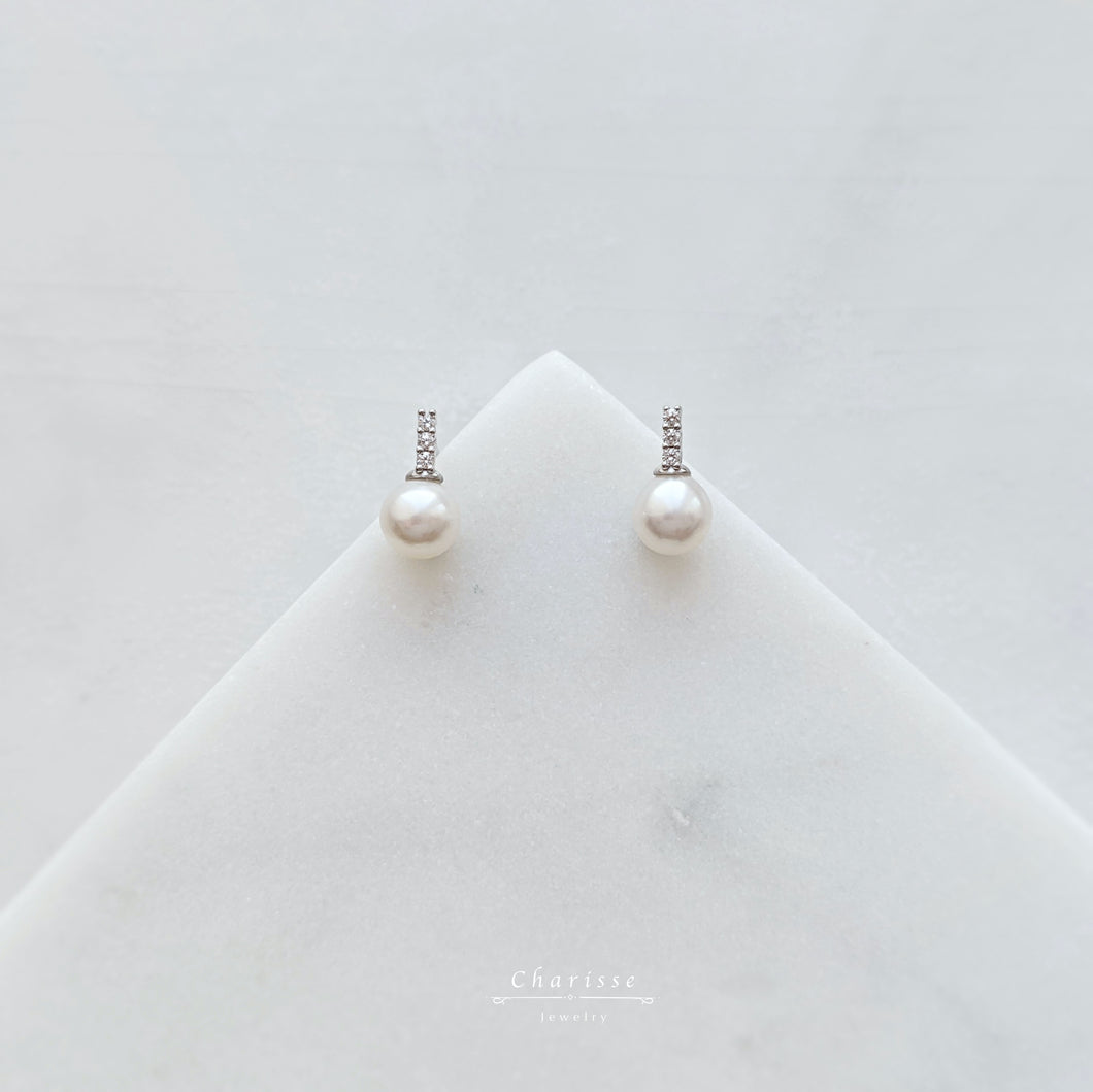 Annie Freshwater Pearl with CZ Gems Mini Style Earrings