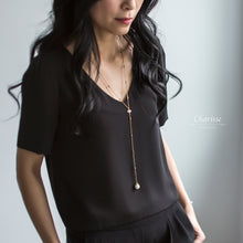 Load image into Gallery viewer, Kaitlyn Marshmallow Pearl &amp; CZ Diamond Double Layer Long Necklace
