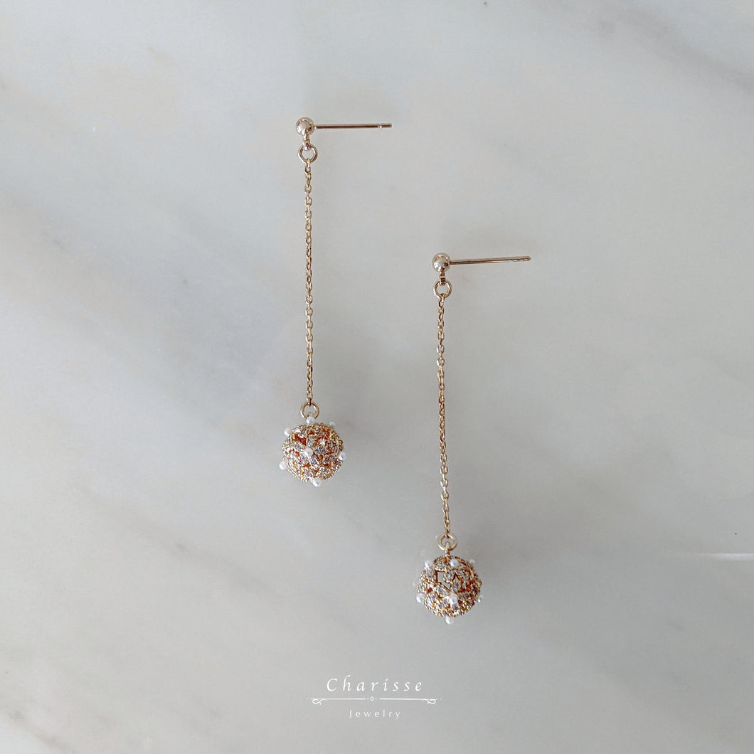 Ally Light Gold Lace Ball Cluster Earrings