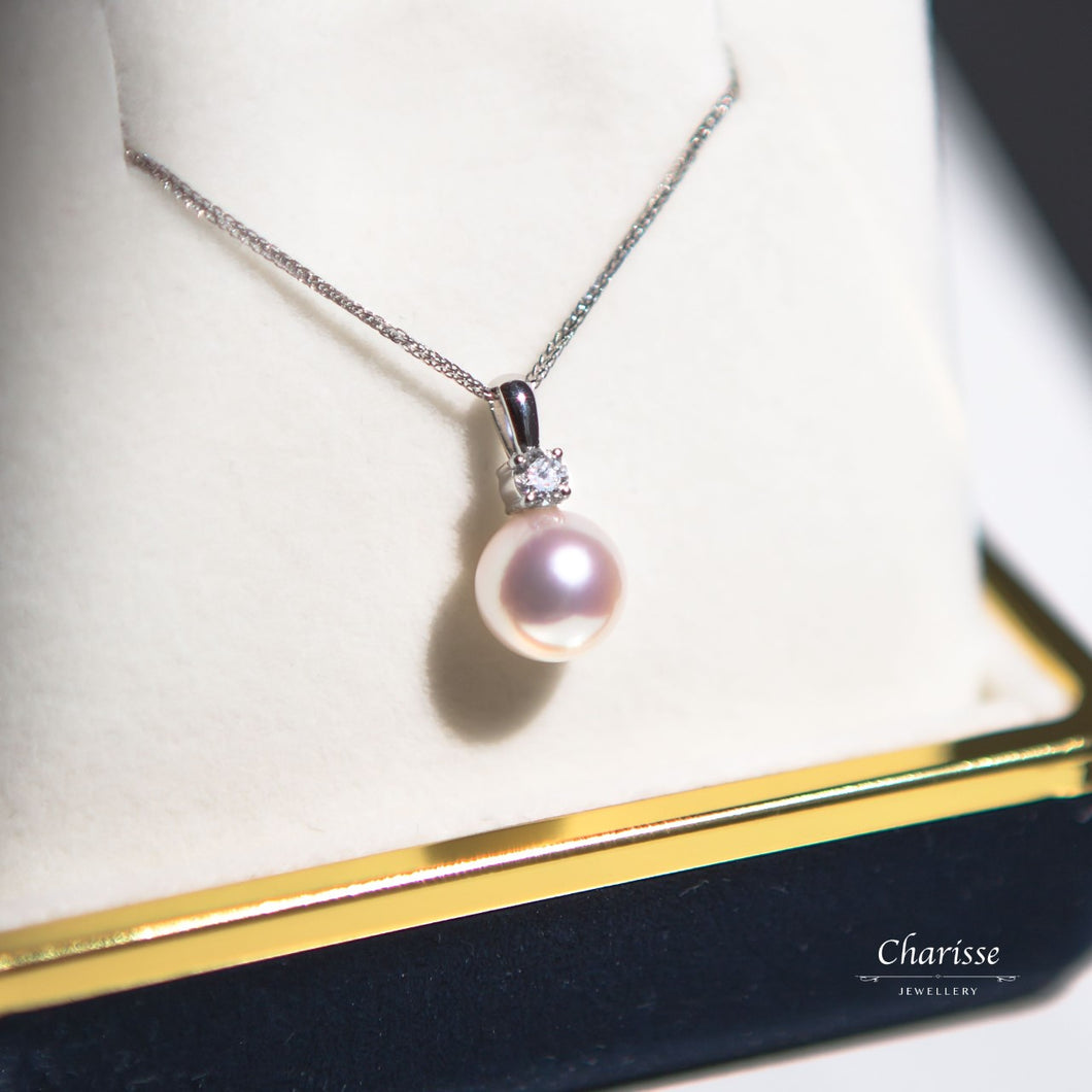 Kristin Japanese Akoya Pearl with Diamond Necklace