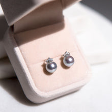 Load image into Gallery viewer, Lydia Japanese Aurora Madara Pearl with CZ Diamond Stud Earrings
