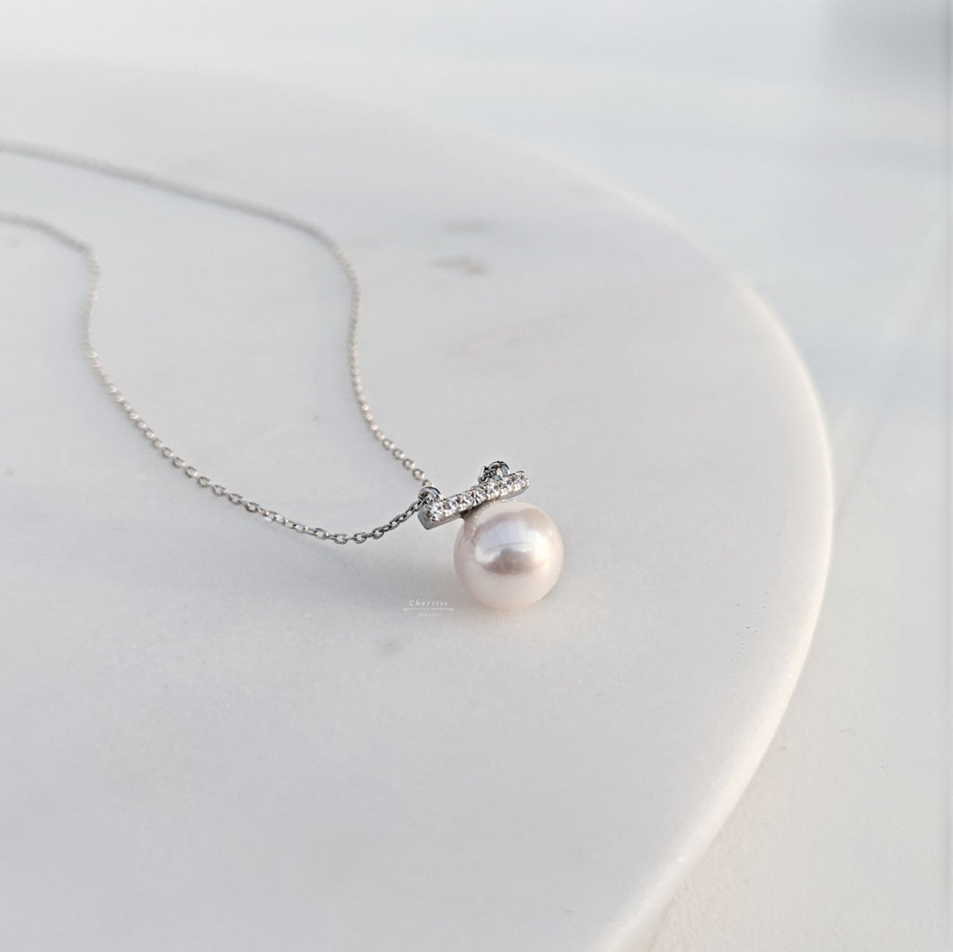 Alison Japanese Saltwater Pearl with CZ Gems Necklace